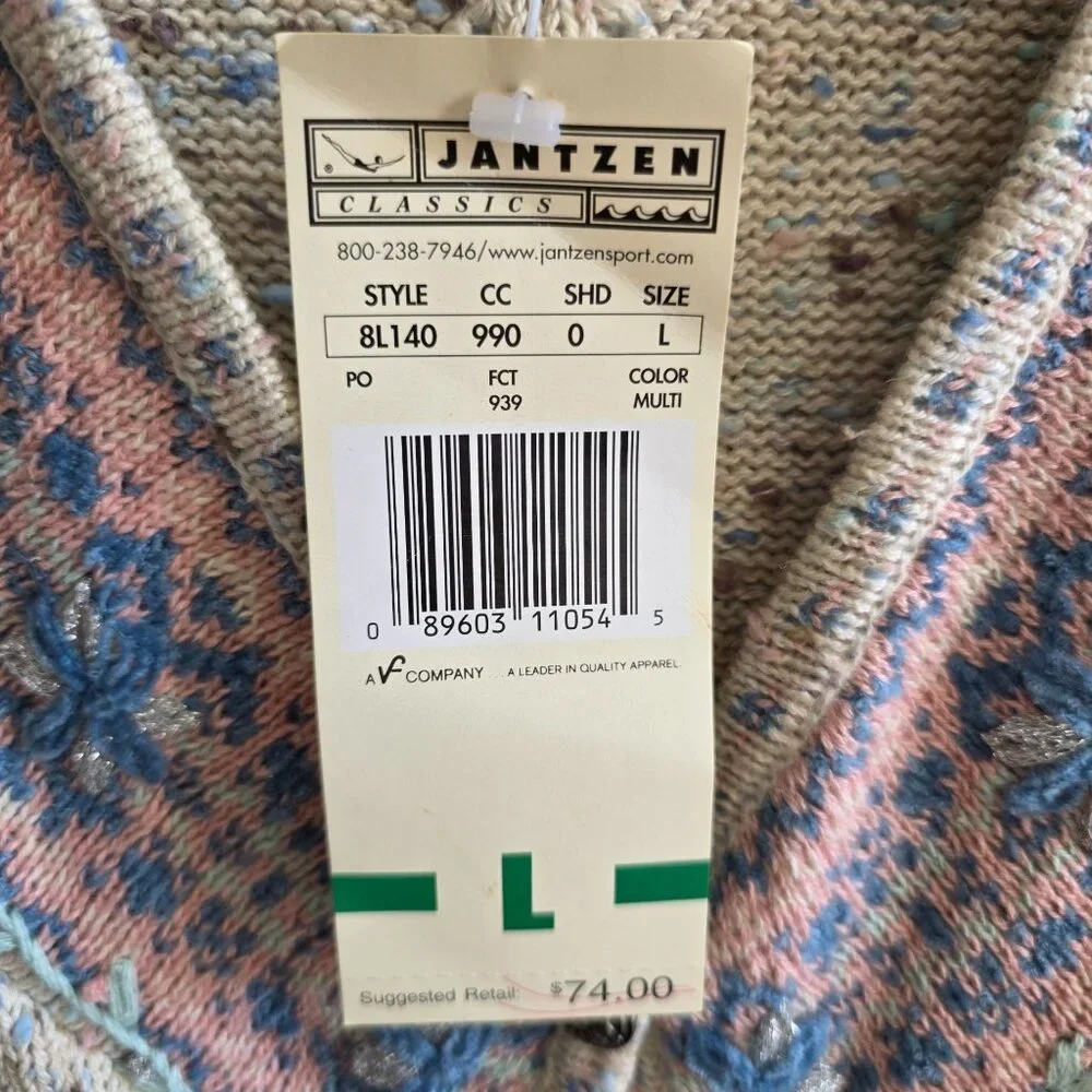 1990s Jantzen Embroidered Large Cable Knit Cardigan Grandma Cottage Deadstock